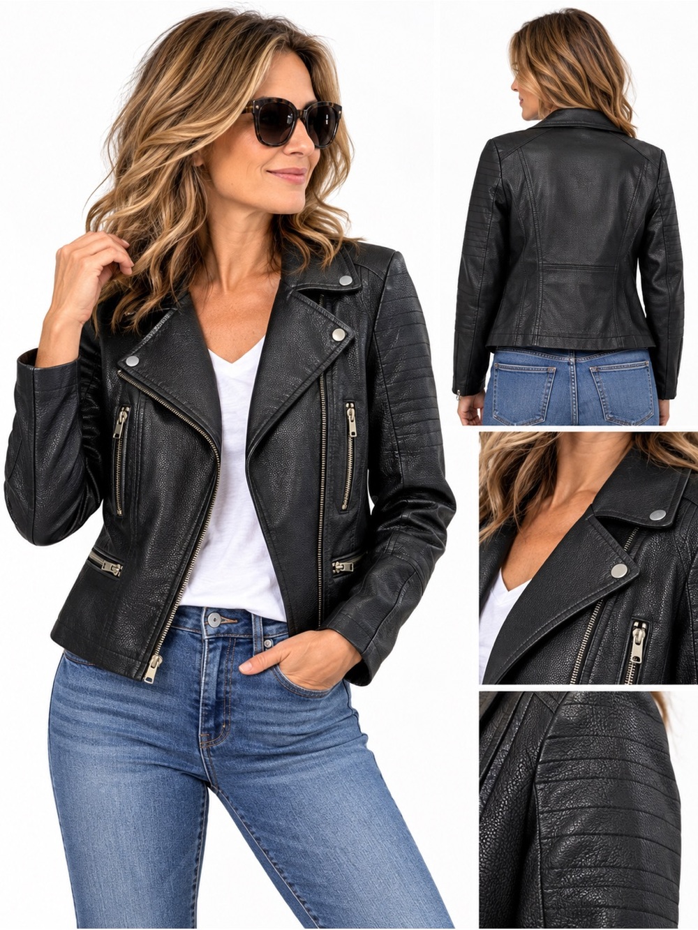 Marc New York Black Faux Leather Moto Jacket - Women's Utility